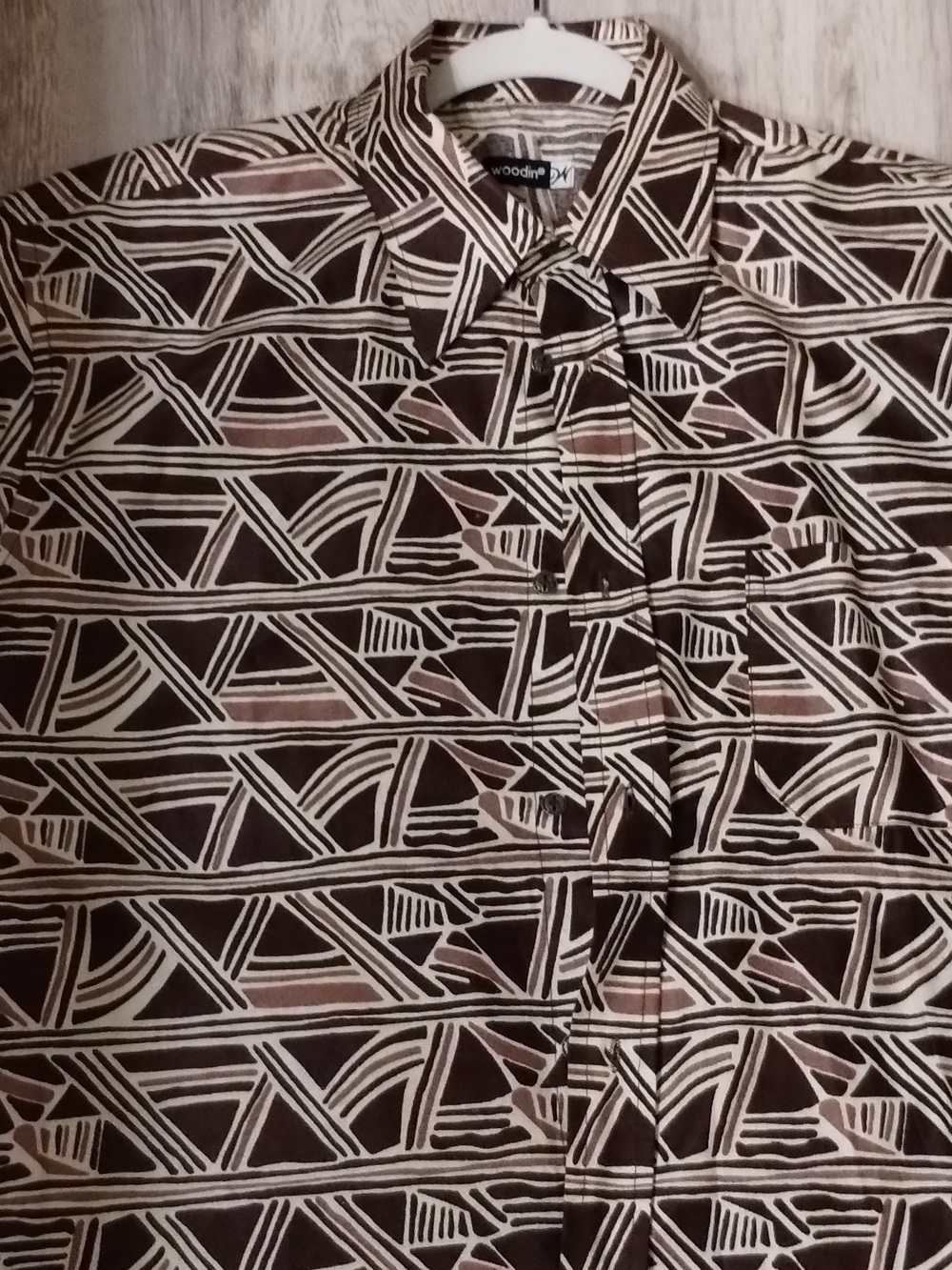 Woodin Brown & Cream Geometric Button-Up Shirt
